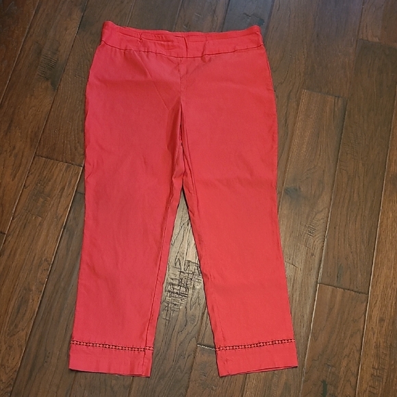 crown & ivy Pants - Crown & Ivy Pullon Coral Ankle Pants with Embroidered Detail at the Ankle size16